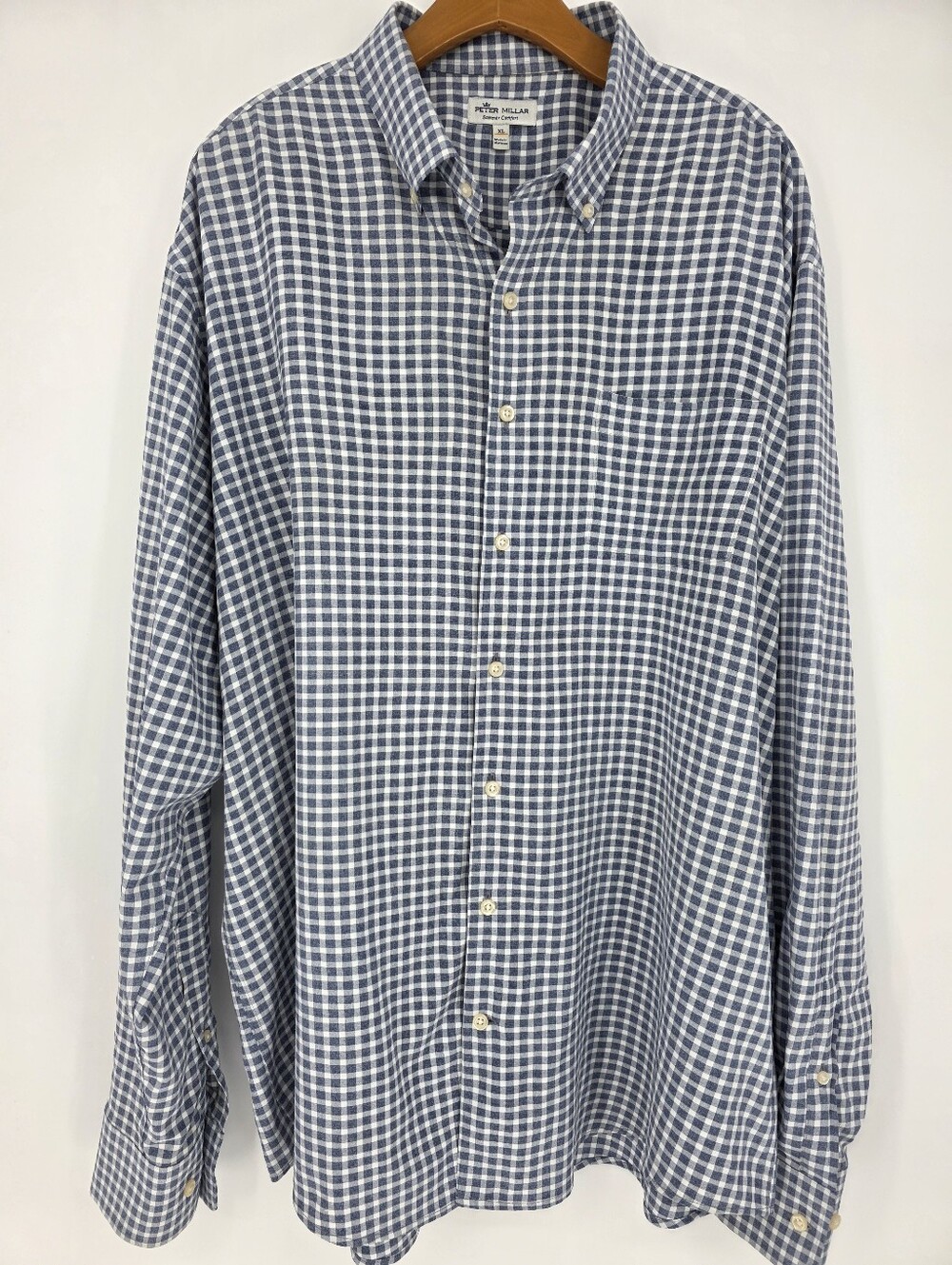 Peter Millar Summer Comfort XL Blue White Gingham Check Button Down Shirt